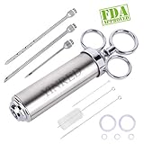 Meat Injector, 304 Stainless Steel Marinade Syringe Injector Kit For Cooking BBQ Grill, With 2-oz Marinade Flavor Barrel, 3 Professional Needles, 3 Cleaning Brushes And 5 Silicone O-rings