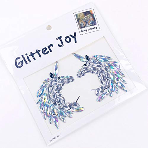 Glitter Unicorn Body Jewels Rave Festival Rhinestone Face Body Jewelry Stick On Crystal Tattoo Nipple Chest Crystal Body Gem Stones Stickers (white)