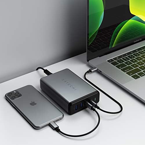 108W Cargador USB C de Escritorio con 2 Puertos Tipo C PD (90W y 18W) y 2 Puertos USB-A, Cargador Rápido Seguro para MacBook Air y Pro, iPad, iPhone, Windows, Tablets y más – Gris