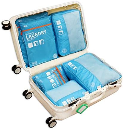 Packing Organizers - Clothing Cubes Shoe Bags Laundry Pouches For Travel Suitcase Luggage, Lightweight Ultrathin Storage Organizer 7 Set Color Blue