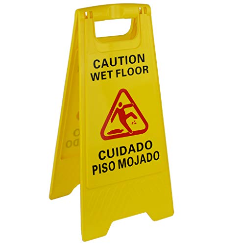 Caution Wet Floor, Cuidado Piso Mojado 2-Sided Bilingual Floor Safety Sign 24" by 12" Fold up (Pack of 1, Yellow Plastic) - Thumbnail 7
