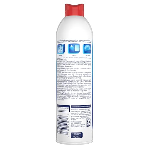 WINDEX FAST SHINE FOAM GLASS CLEANER, NO-DRIP AEROSOL CLEANING SPRAY, 19 OZ.