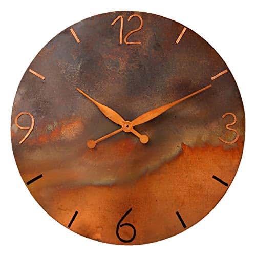 Oversized Round Copper Rustic Wall Clock 24inch Silent Non Ticking Gift for Home