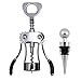 Ilyever Upraded 2 in 1 Wing Corkscrew with One Pack Wine Bottle Stopper,Multifunctional Corkscrew Wine Cork Opener Bottler Opener Remover for Home, Kitchen,Restaurant,Party and as Gift,Silver