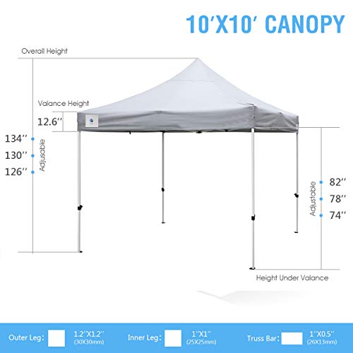 ALLINBOOST 10x10 Pop Up Outdoor Canopy Tent, Beach Canopy Sun Shelter, Commercial Instant Grill Gazebo with Wheeled Carry Bag for Food Vendors, Farmers Market and Backyard Events (Grey)