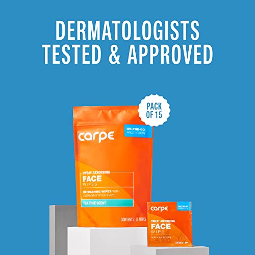 Carpe Sweat Absorbing Face Wipes (15 Facial Wipes). Witch Hazel & Tea