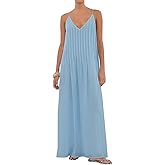 ABINGOO Women Summer Spaghetti Strap Maxi Dresses Sleeveless V Neck Pleated Backless Flowy Loose Beach Vacation Long Sundress