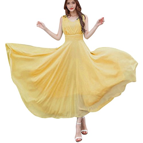 Party Dress,Caopixx Bridal Jewel Neck Bridesmaids Dresses Retro Chiffon Evening Gowns Cocktail Dresses (Asia Size L=US Size M, Yellow)