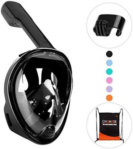 CHOMOSE Full Face Snorkel Mask 180 Degree View Snorkeling Mask with Removable Action Camera Mount and Easy Breathing Anti-Fog Anti-Leak Adjustable Head Band Design for Adults or Kids
