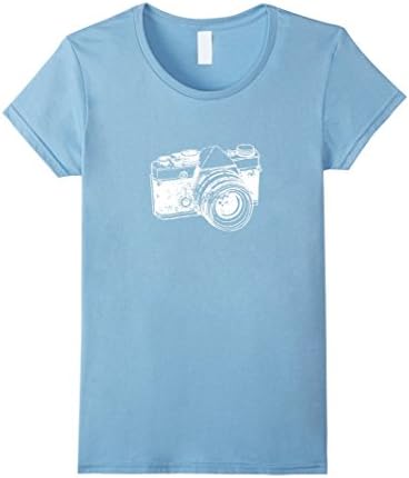 Women's Vintage White Camera Distressed Retro Camera Artwork T-shirt XL Baby Blue