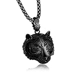 Botrong Stainless Steel 60CM Men Pendant Necklace of Animal Tiger Exterior (Black)