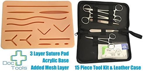 Complete Suture Practice Kit for Suture Training | Includes Large Silicone Suture Pad with pre-Cut Wounds and Stainless Steel Suture Tool kit with Smart Carry case for Medical Students Education