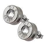 Little Black Gun Nickel Plated 40 S&W Bullet Shell Swarovski Crystal Stud Earrings in Clear