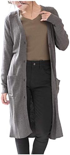 [メリーボックス] リブニットカーディガン ニット 長袖 ミドル丈 ポケット ボタン 羽織り カーディガン レディース