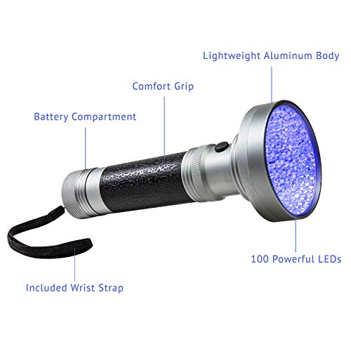 Black Light UV Flashlight 100 LED Blacklight Premium Handheld Ultraviolet Pet Dog and Cat Urine Stain Finder Detects Human Fluids, Counterfeit Money, Bed Bugs Scorpions & Leaks - Arf Pets (Certified - Thumbnail 3