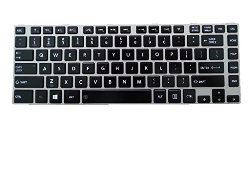 New US Layout Backlit Laptop Keyboard For Toshiba Satellite E45t-A4100 (PSKP2U-00X00L), E45t-A4200 (PSUB2U-004002), E45t-A4300 (PSUB2U-00K00P) Black with Silver Frame Light Backlight Notebook US