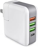 TOZO Quick Charge 3.0 25W 4-Port USB Travel Wall Charging Station Foldable Plug, Type C, Power Adapter for Wireless Charger, for iPhone X / 8, iPad , Samsung Galaxy Note8 / S8 S8+ and More [White]