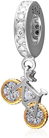 Amoony CharmBike Bicycle Charm with Gold Plated 925 Sterling Silver Travel Dangle Sport Charm for DIY Charms Bracelet (B)