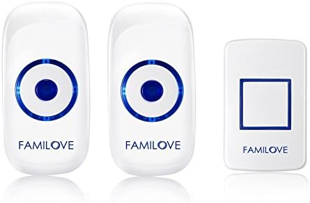 FAMILOVE Smarthome Wireless Doorbell with Receiver Operating Range with 36 Extra Loud Chimes for Home Office ,LED Indicator on Push Button Transmitter (WHITE 1 Button and 2 Plugin Receivers)