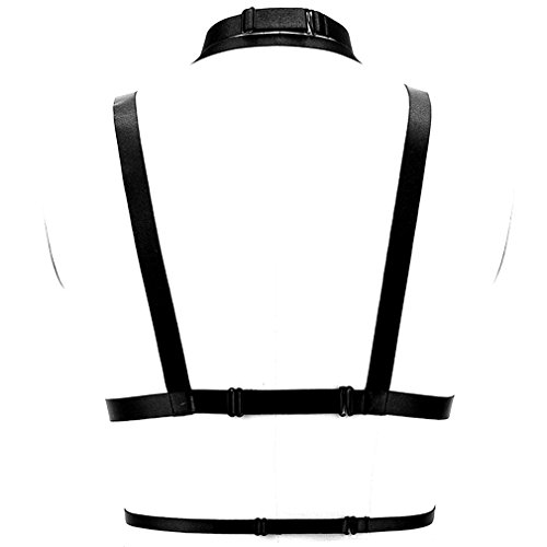 Women Body Harness Bra Waist Belt Strappy Crop Tops Goth Punk Pentagram Festival Rave Bralette (Black O0491)