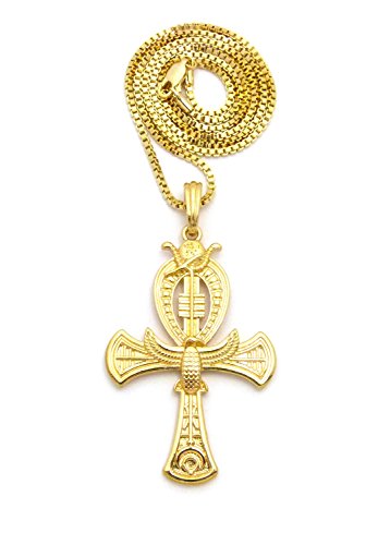 Egyptian Key of Life Ankh Pendant 24" Various Chain Necklace in Gold, Silver Tone