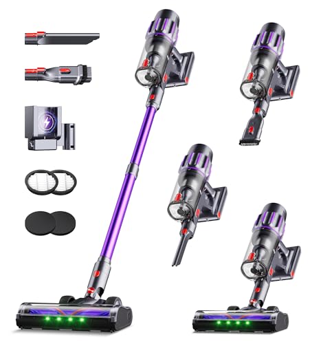 90Mins Cordless Vacuum Cleaner,Upgraded 650W 55KPA Cordless Stick Vacuum with Smart Display,1.8L Cup,V-Shaped Anti-Tangle Brush,Wall Mount Charging,Self-Standing Vacuum Cleaners for Home,Floor,Carpet