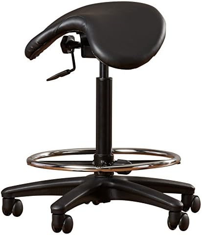 Height Adjust Backless Spa Stool with Pedestal Base, Saddle Seat in Black