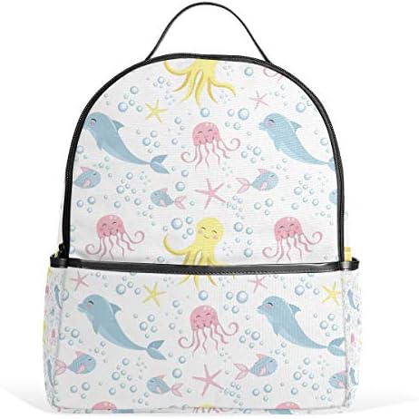 Top Carpenter Octopus Dolphin Jellyfish Starfish School Backpack Daypack Shoulder Bag 12.6x5x14.8in
