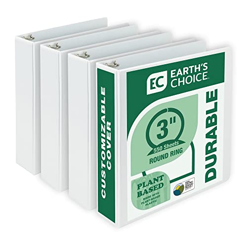 Samsill Fichário redondo com 7,6 cm Earth's Choice, ecológico e certificado pela USDA, branco, pacote com 4 (MP48987)