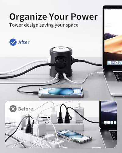 4 Way Power Strip Light Socket with 3 USB Power Strip Light Socket with Switch, 3 Lighting Modes 16A, 2M for Home, Office F(Schuko)