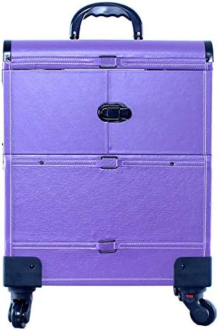 GXHGRASS Tattoo Trolley Cosmetic Case, 37 * 24 * 44Cm, Cosmetic Large Capacity Storage Box, PVC Leather, Aluminum Alloy Fittings, Purple