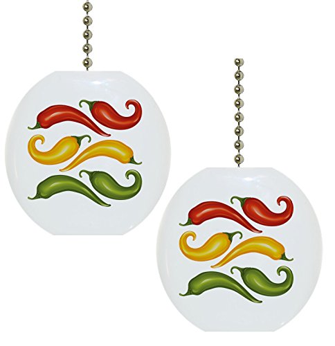 Set of 2 Colorful Chili Peppers Solid Ceramic Fan Pulls
