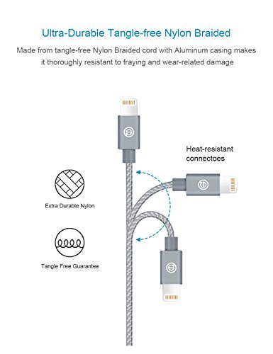 OPSO Apple Charger[Apple MFi Certified] - Nylon Braided USB Data Cable(2M / 6.6 ft)with Lightning Connector 8-pin for iPhone 7 6s 6 Plus 5s 5 iPad Pro mini iPod - Gray