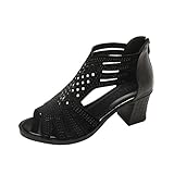 SUKEQ Block Heel Sandals, Women Cut Out Ankle Strap