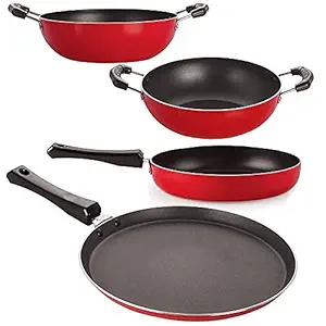Nirlon Aluminium Cookware Set, 4-Pieces, Red/Black, 2.6mm_FT13_FP11_KD10_KD11_