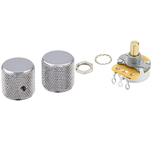 Fender Telecaster/Precision Bass Knobs Knurled Chrome & Pure Vintage 250K, Solid Shaft