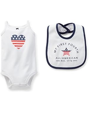 Baby Girls My First 4th of July Bodysuit and Matching Bib Set
