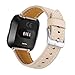 bayite Bands Compatible Fitbit Versa, Genuine Leather Wristband Accessories Replacement Fitness Strap for Versa Women Men, Beige