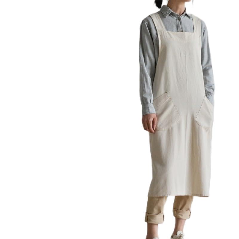 MUMOHO RETRO Women's Cross Back Pinafore Apron with Large Pockets Home Kitchen, Restaurant, Coffee house,Cooking Gardening Works