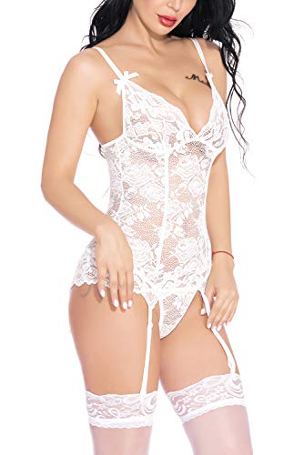 EVELIFE Damen Sexy Reizwäsche Strapse Set Erotische Unterwäsche Dessous Set V-Ausschnitt Spitze Lingerie mit Strumpfband… – Bild 5