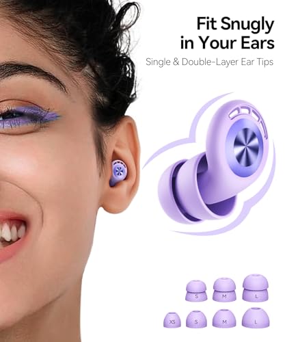 Ear Plugs for Sleeping 50dB Earplugs Noise Cancelling Ear Plugs for Noise Reduction Concerts Soft Reusable Silicone Earplugs for Snoring Side Sleepers Shooting Airplanes with 7 Eartips Case