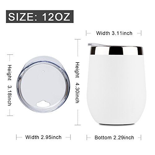 DOKIO Wine Glasses With Stainless Steel Straw 12oz Sippy Cup Tumbler White Stemless Double Wall Vacuum Insulated With Lid Unbreakable For Ice Hot Drink Coffee Champagne Cocktail Mug 2 Sets
