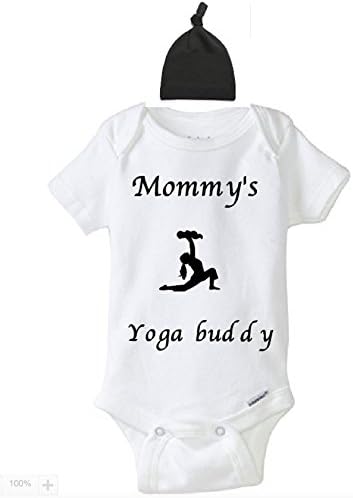 New Born Baby clothes bodysuit and Beanie Baby clothes Baby onesies Yoga Buddy (12 M, White/ Black beanie)