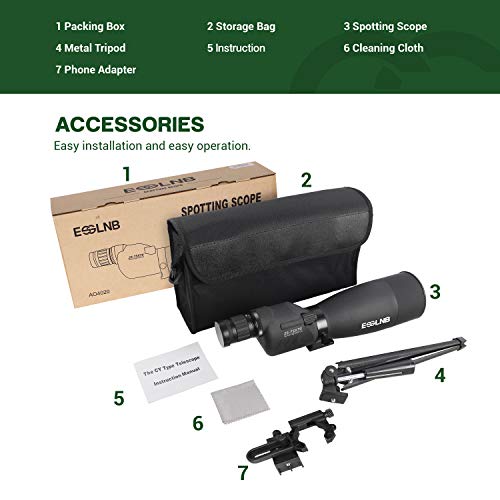 ESSLNB Spotting Scope with Tripod Cell Phone Adapter 2575 X 70 BAK4