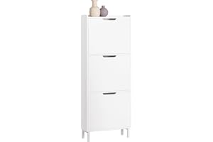 Haotian White Shoe Cabinet Entryway with 3 Flip-Drawers, Narrow Storage Freestanding Shoe Rack, Slim Shoe Organiazer, Hidden Shoe Cupboard, FSR151-H-W