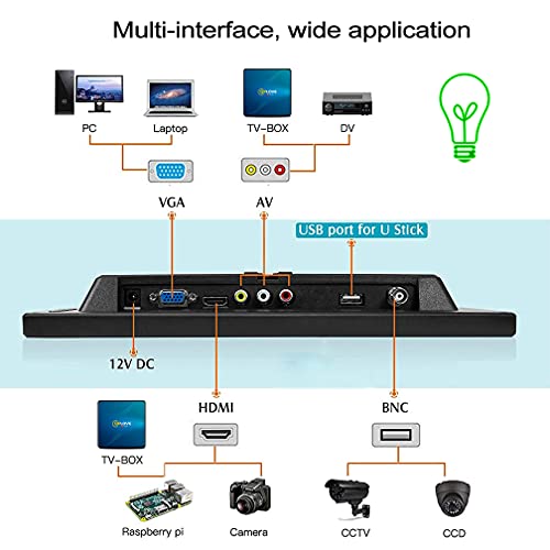 Portatile 11.6’ Monitor IPS HD 1920 * 1080P Plug and Play LED Monitor con VGA/BNC/HDMI/AV/USB/DC Ingresso per PC, Raspberry Pi, Security Camera