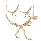 Zhenhui Steam Punk Style Fashion Walking Dinosaur Tyrannosaurus T-Rex Skeleton Charm Pendant Necklace Earrings Set for Women Girl
