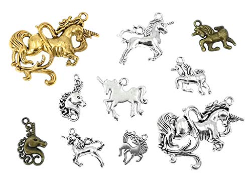 Kinteshun Unicorns Charm,Holy Horse Animal Charm Pendant Bead for DIY Jewelry Making Findings(20pcs,Silver Bronze and Gold Tones)