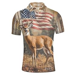 HUGS IDEA American Flag Mens Golf Shirt Deer Short