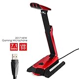 BEEXCELLENT USB Microphone for Computer Gaming Microphone for Laptop PC and PS4 Recording Mic with LED lights, Flexible Desktop Gaming Microphone USB Stand Holder for Gaming Headsets … (Red)